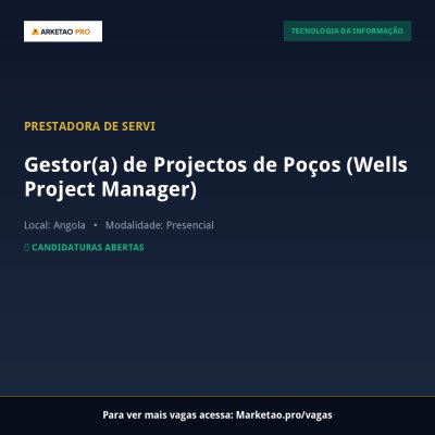 Gestor(a) de Projectos de Poços (Wells Project Manager)