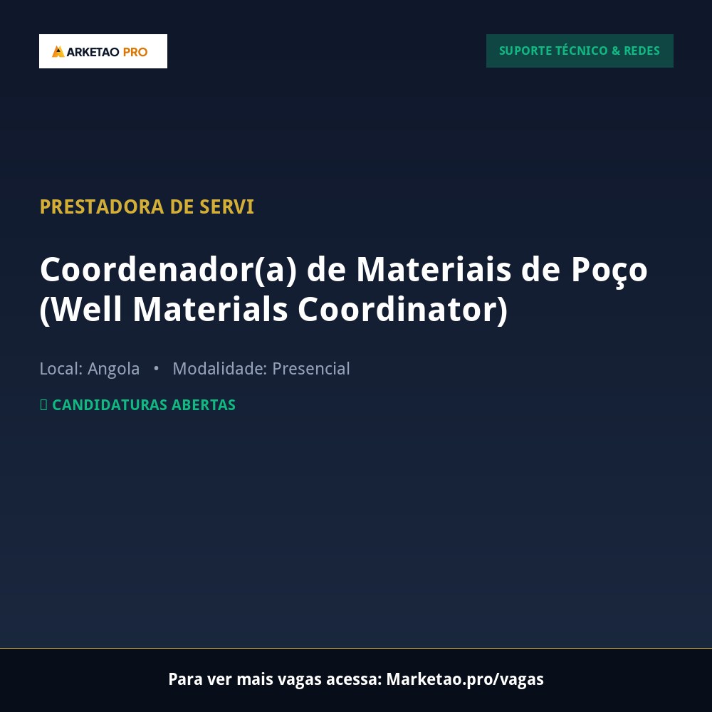 Coordenador(a) de Materiais de Poço (Well Materials Coordinator)