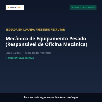 Mecânico de Equipamento Pesado (Responsável de Oficina Mecânica)